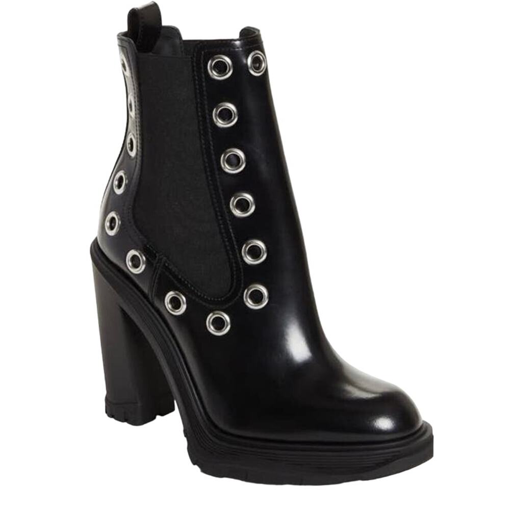 Alexander McQueen Women's Tread Grommet 
Embellished Black Heel Boot Size 39.5